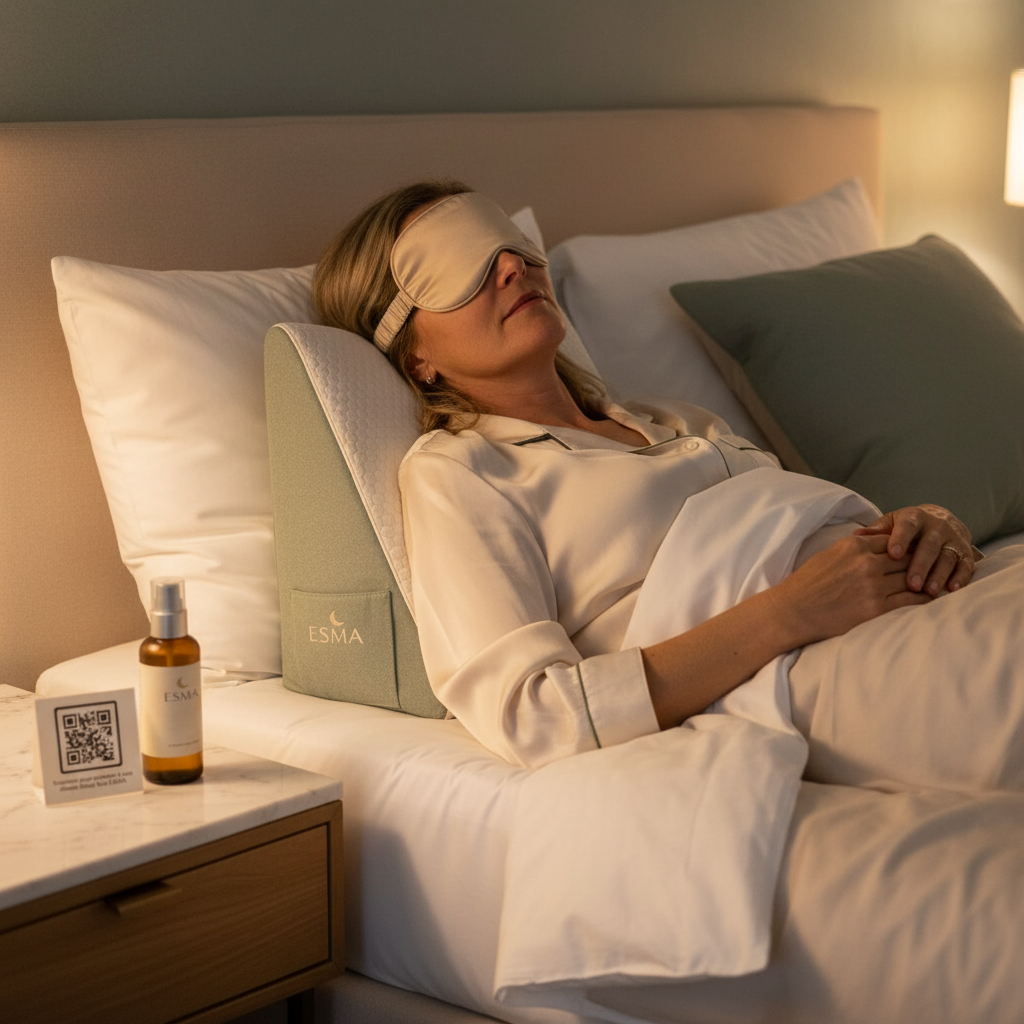 Femme apaisée utilisant le rituel ESMA complet avec QR code